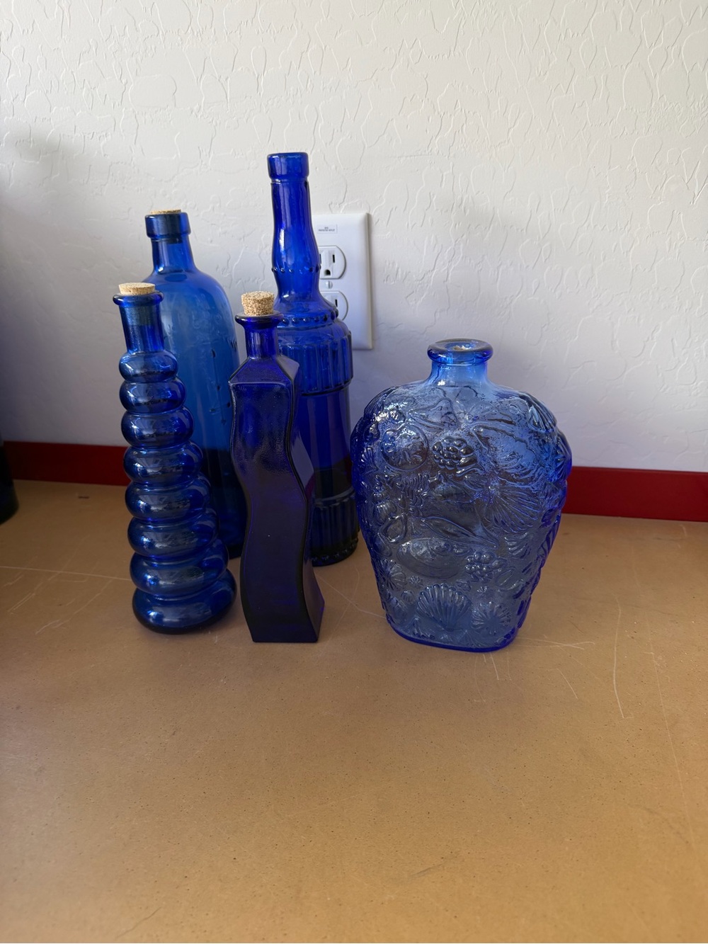 Cobalt Blue Decorative Glass Bottle Collection Set of 5